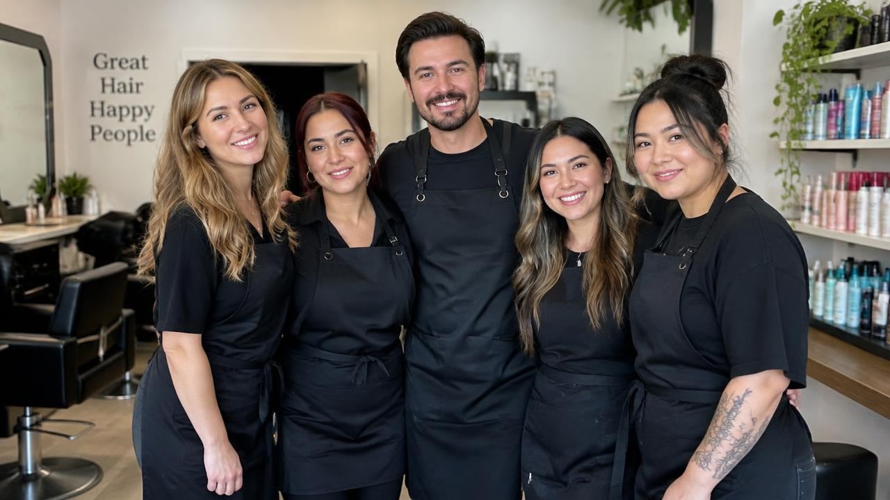 Salon team posing for a team photo