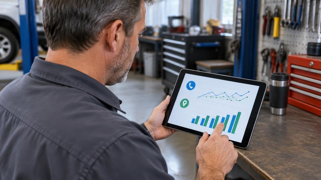 Shop owner checking calls and direction requests on a tablet